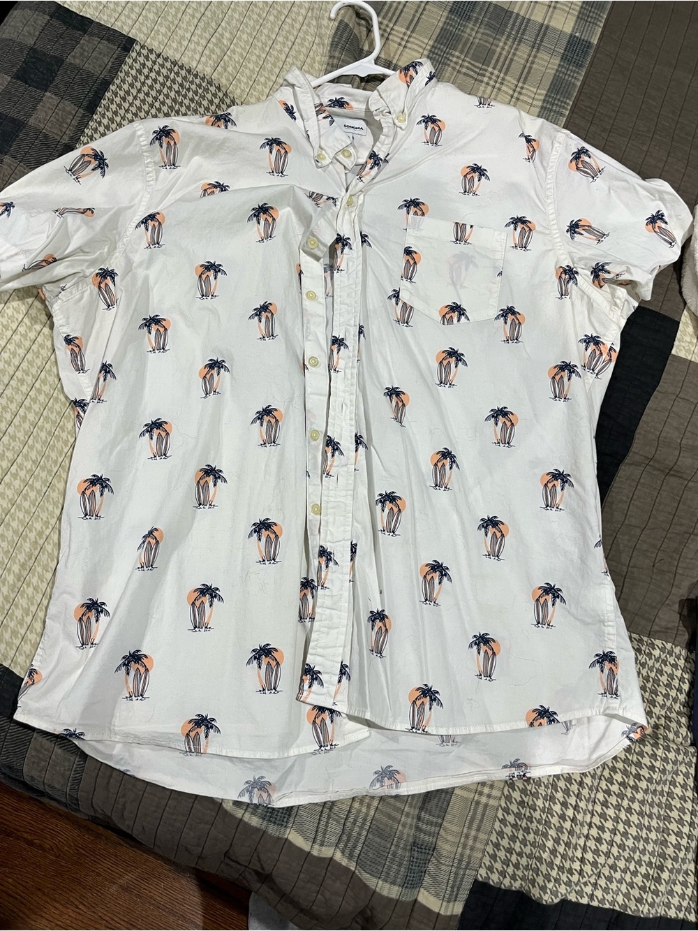 Sonoma White Short-Sleeve Palm Print Button-Down Shirt